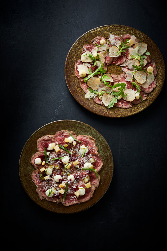 Vinpusherens Carpaccio m. selleri, rygeost og peberrod